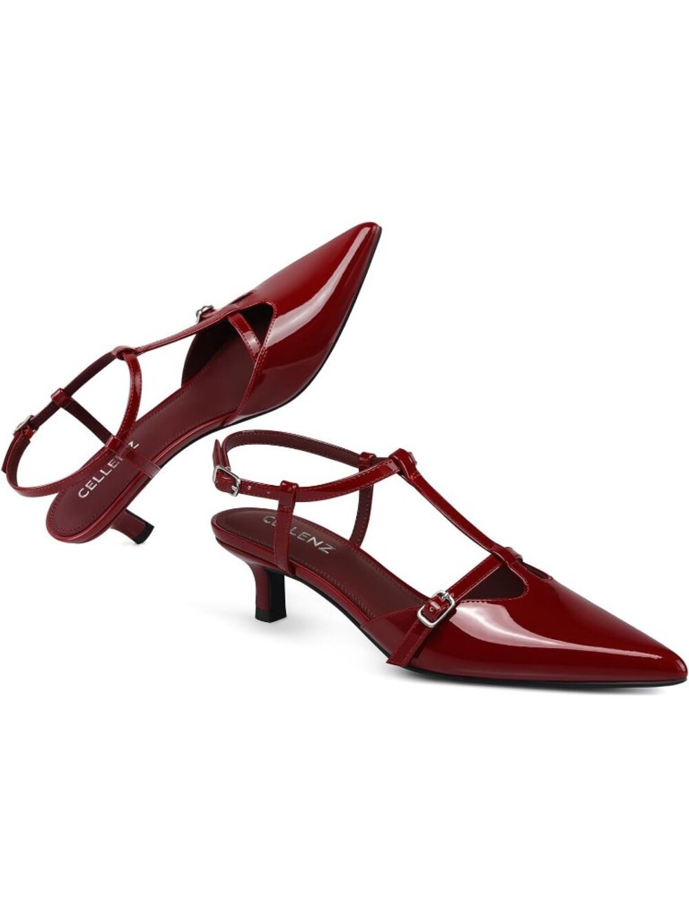Women's Low Heel Pumps 2 Inch Kitten Heels Ankle Red Pu Strappy Slingback Pump - Picture 5 of 5